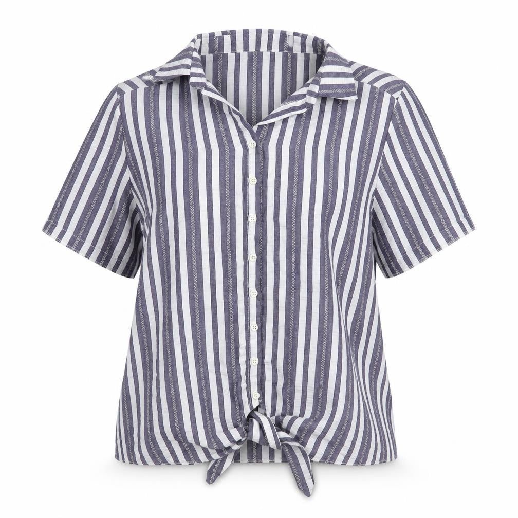 Gerard Womens Blue Striped Polyester Basic Blouse Size 14 Collared