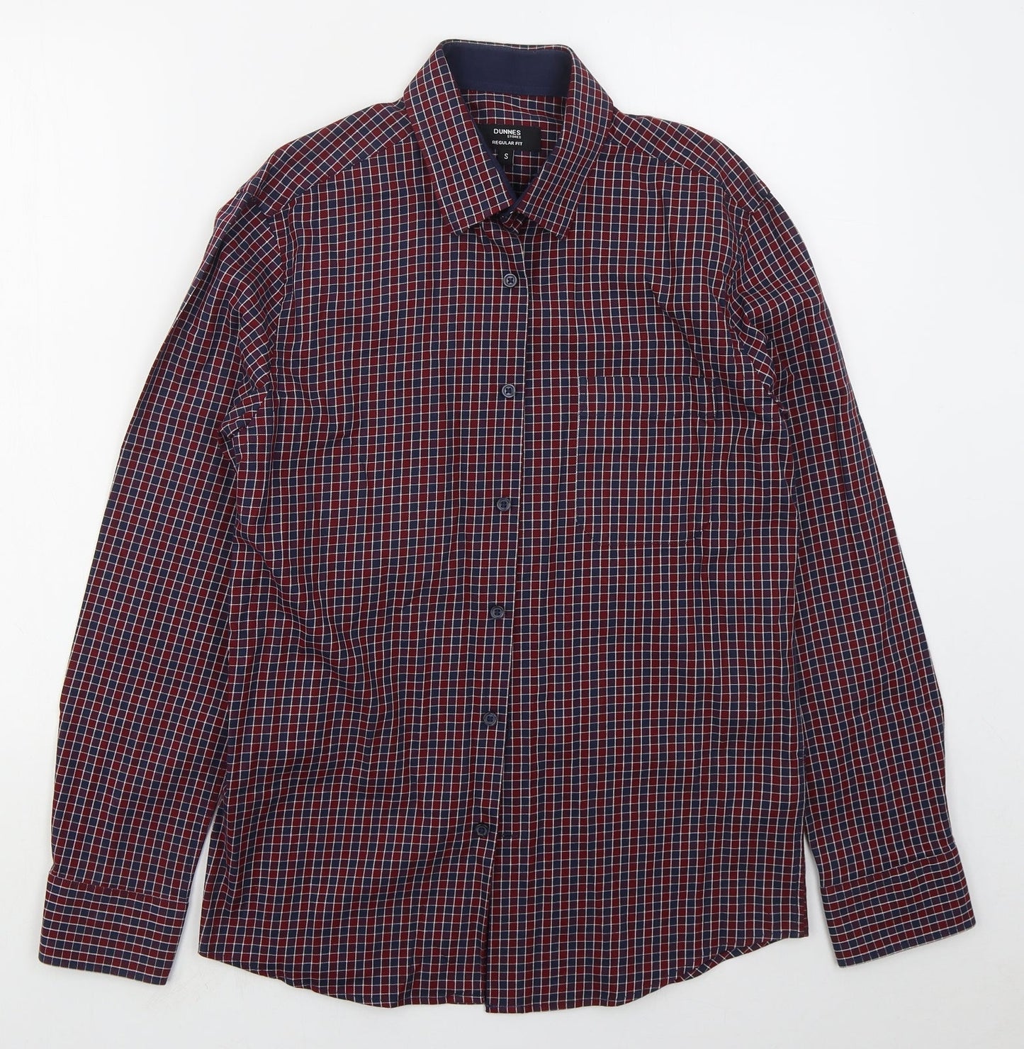 Dunnes Mens Red Check Cotton  Button-Up Size S Collared Button