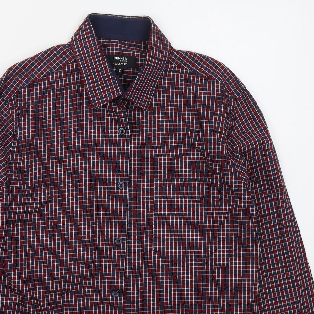 Dunnes Mens Red Check Cotton  Button-Up Size S Collared Button