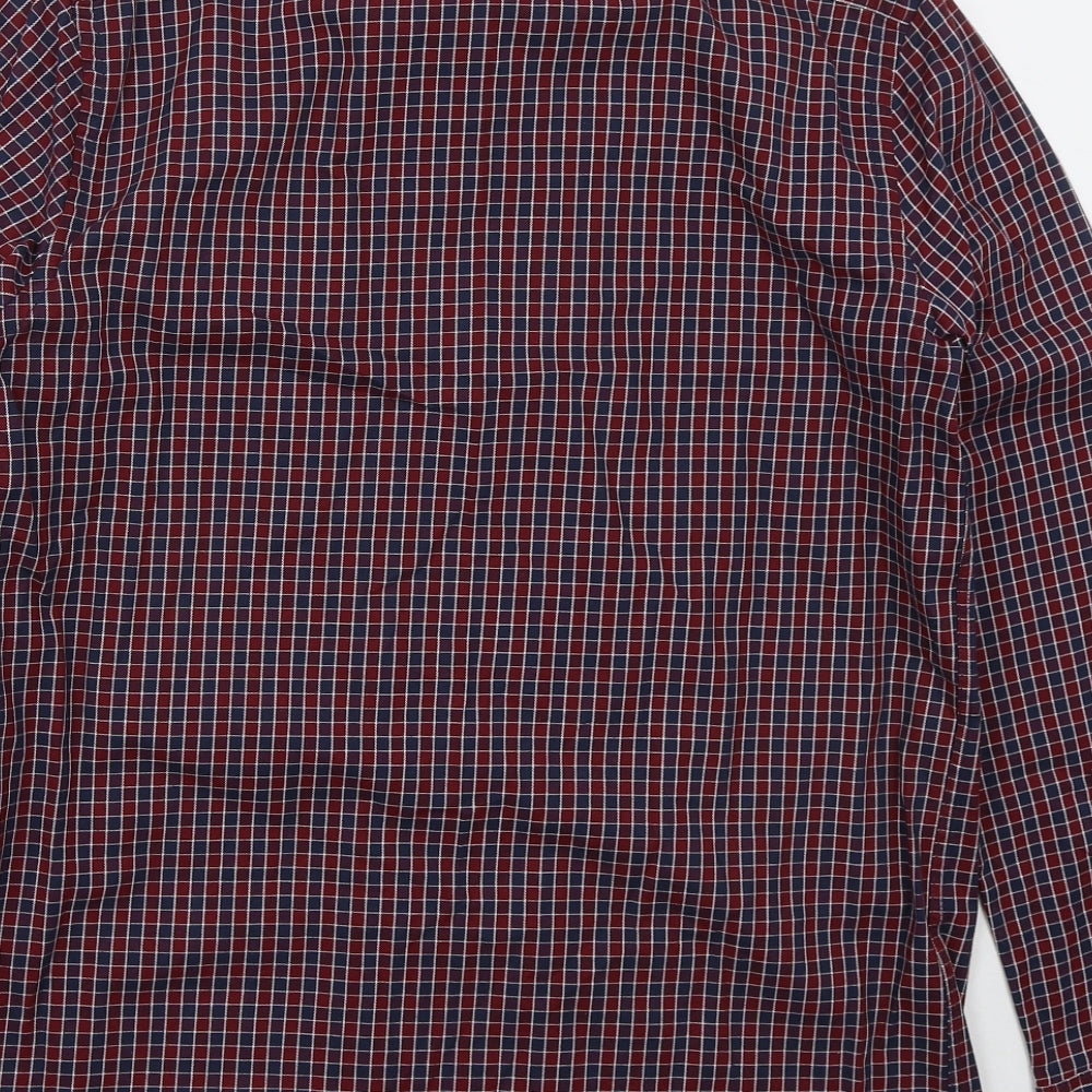 Dunnes Mens Red Check Cotton  Button-Up Size S Collared Button