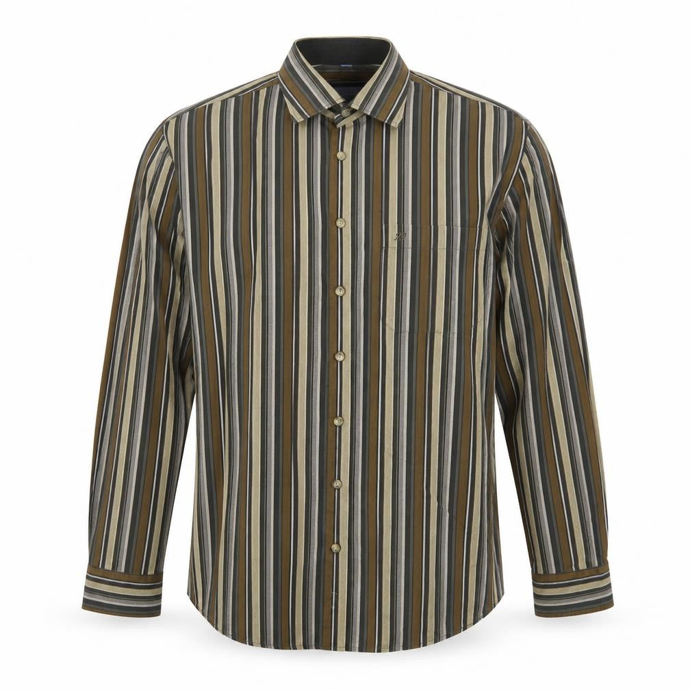 Jean Chatel Mens Brown Striped Cotton  Button-Up Size M Collared Button