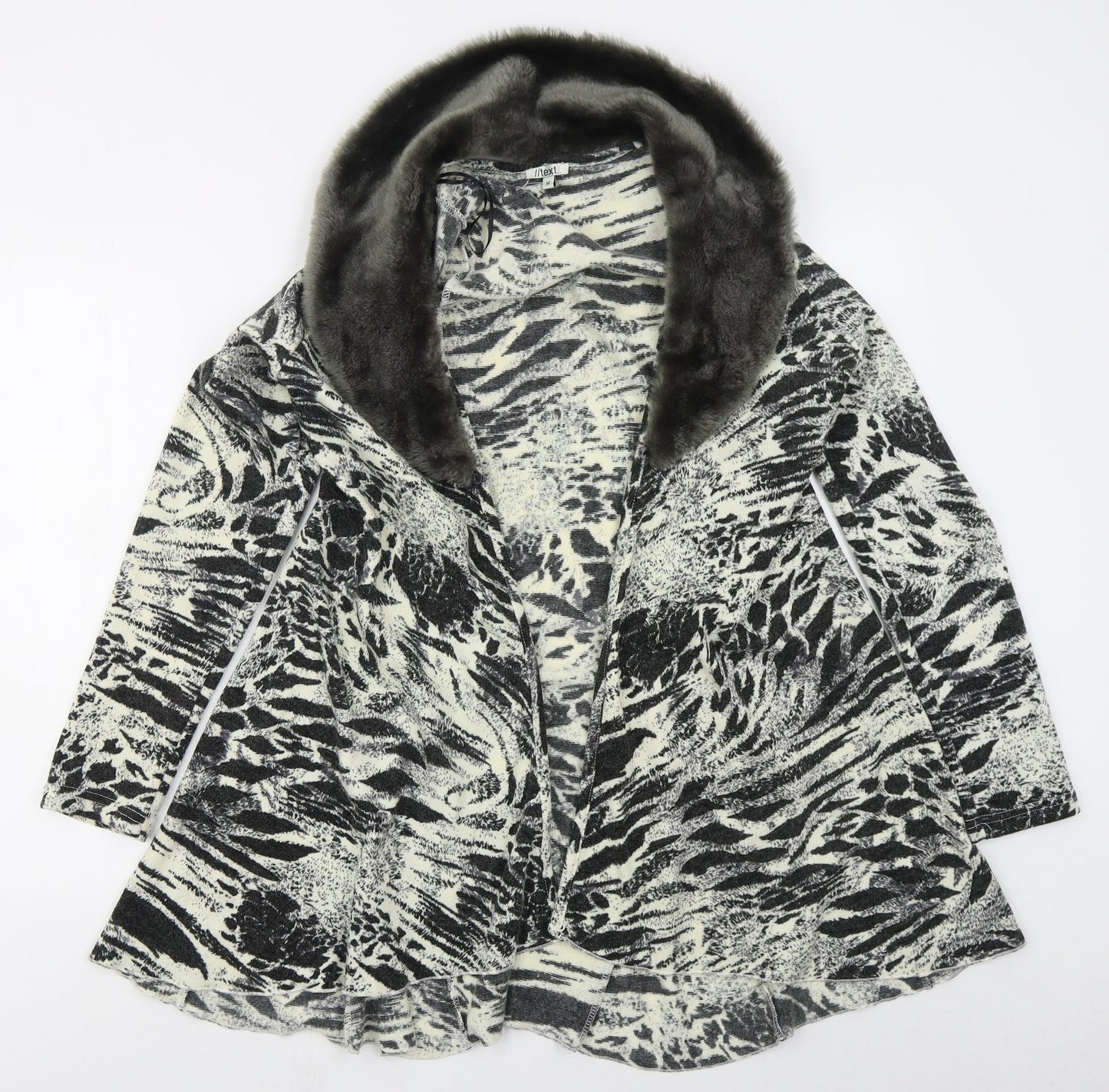 Text Womens Beige V-Neck Animal Print Acrylic Cardigan Jumper Size M