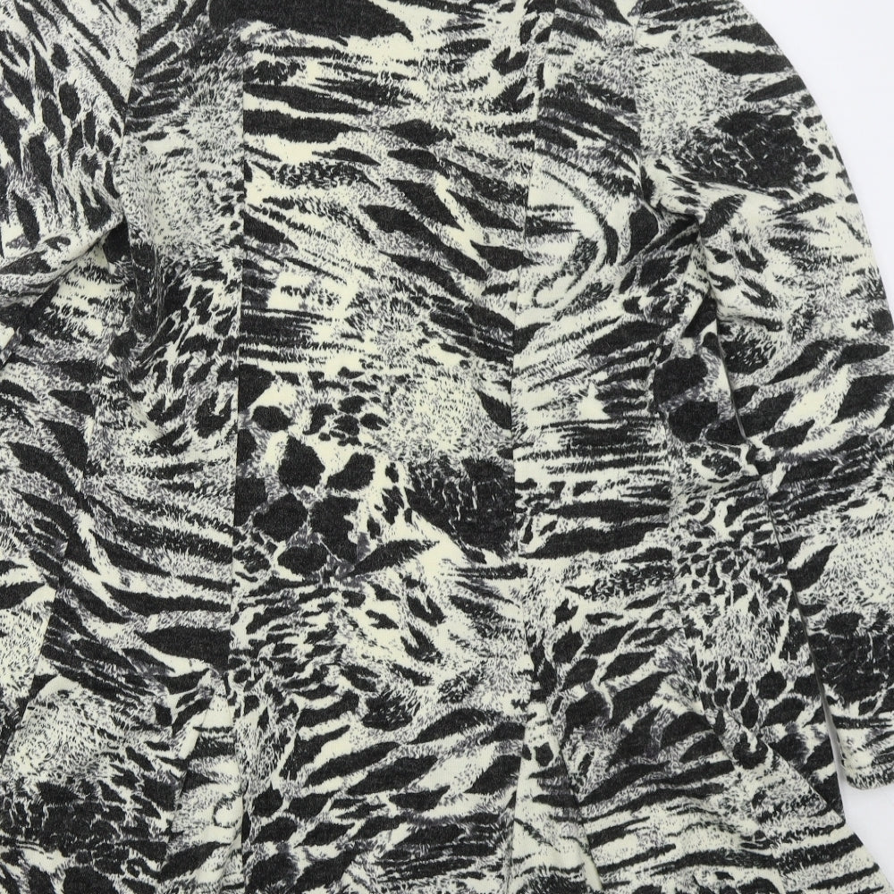 Text Womens Beige V-Neck Animal Print Acrylic Cardigan Jumper Size M