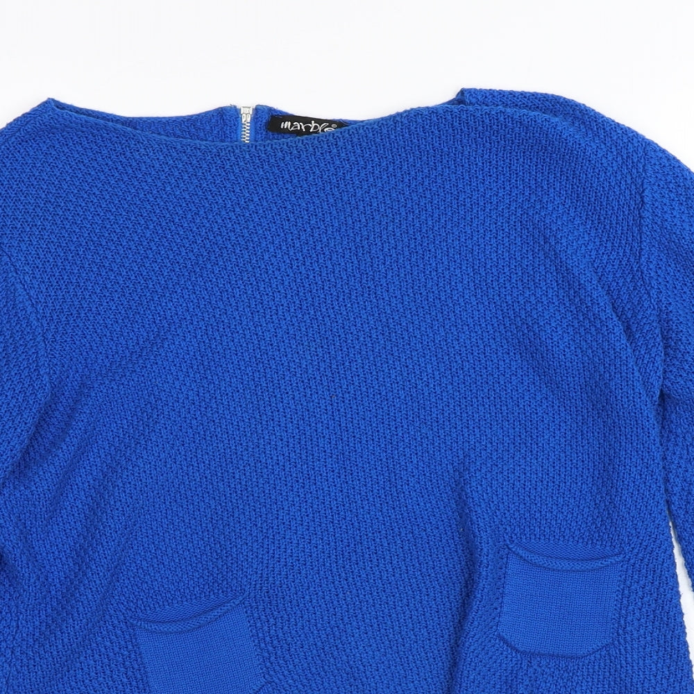 Marble Womens Blue Crew Neck  Acrylic Cardigan Jumper Size M   - Zip on back