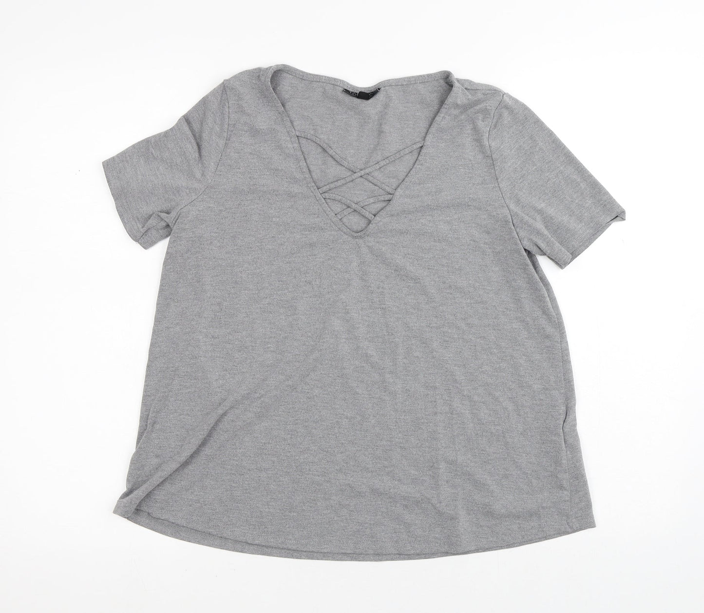 Topshop Womens Grey  Polyester Basic T-Shirt Size 8 V-Neck
