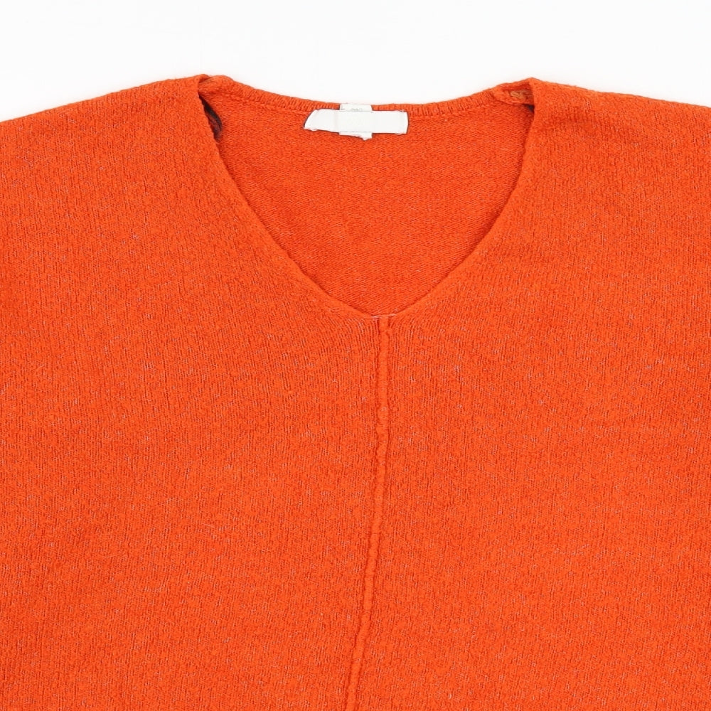 H&M Womens Orange V-Neck  Acrylic Pullover Jumper Size S