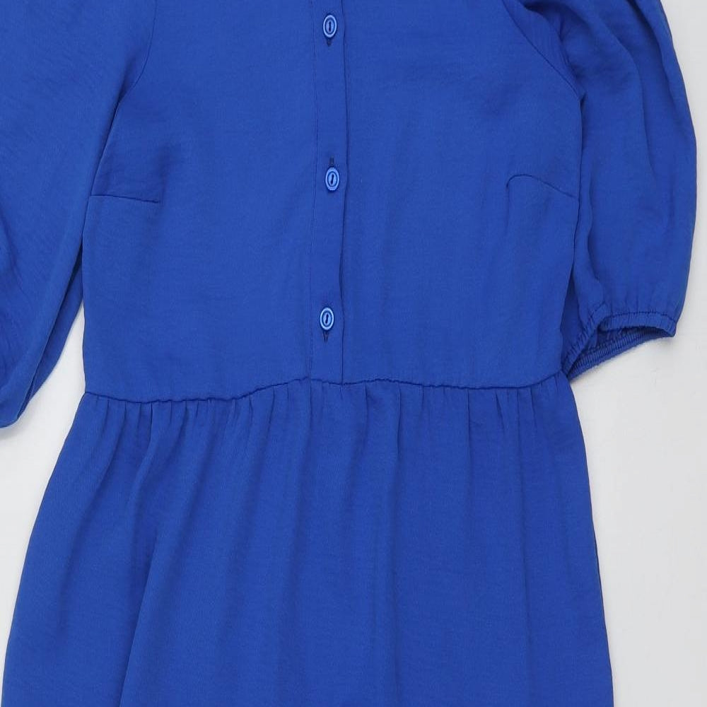 New Look Womens Blue  Polyester Skater Dress  Size 6  Collared