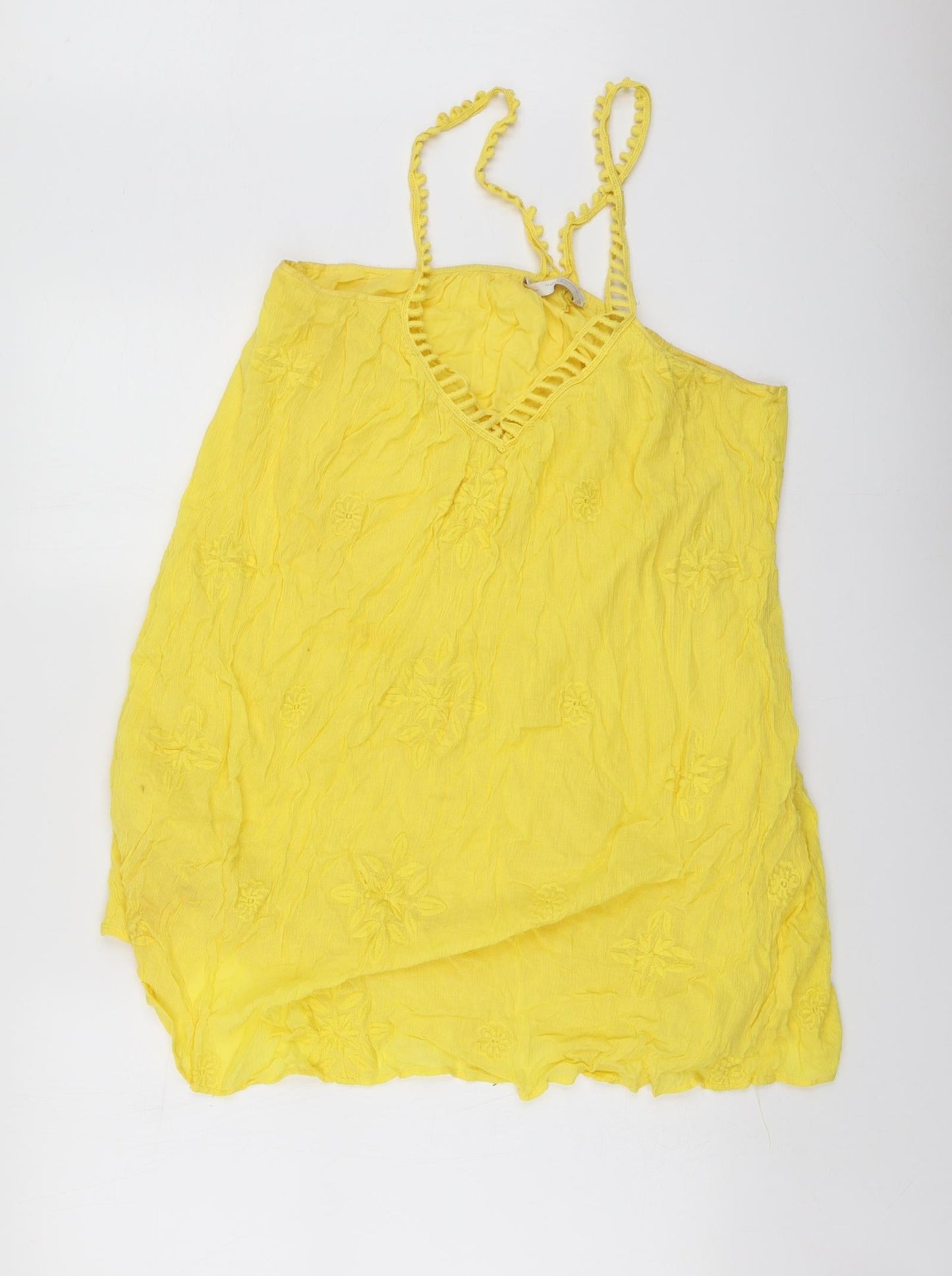 Zara Womens Yellow  Cotton Basic Blouse Size L Halter
