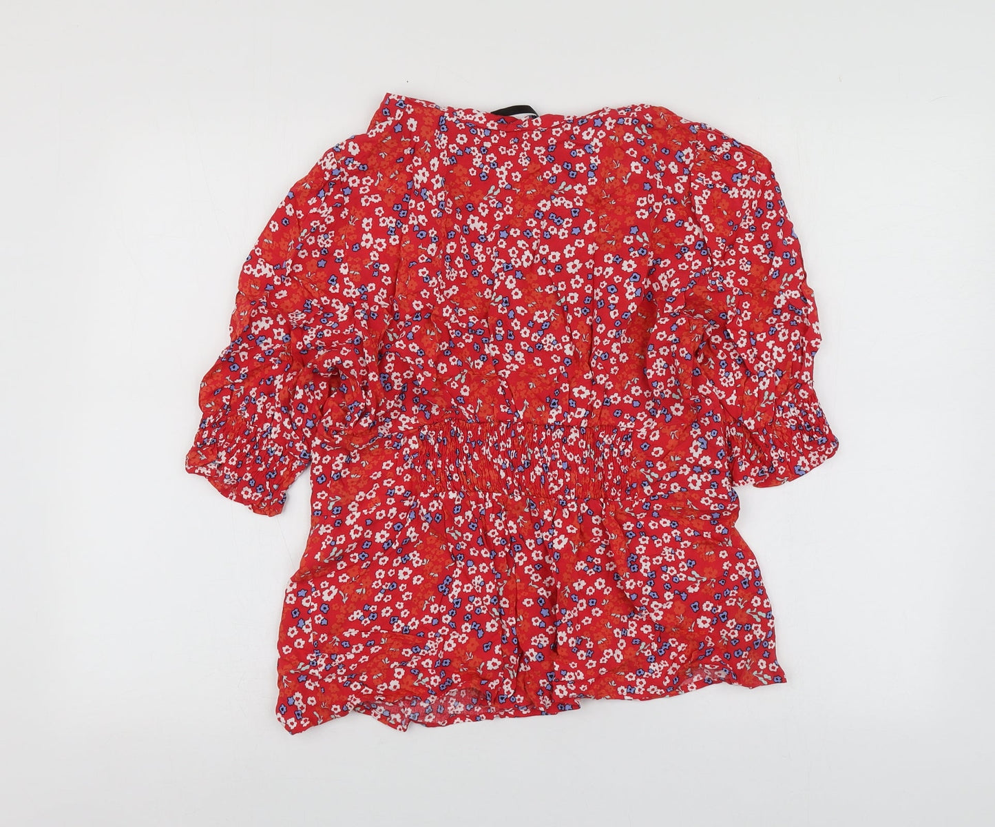 Dunnes Stores Womens Red Floral Viscose Basic Blouse Size M Round Neck
