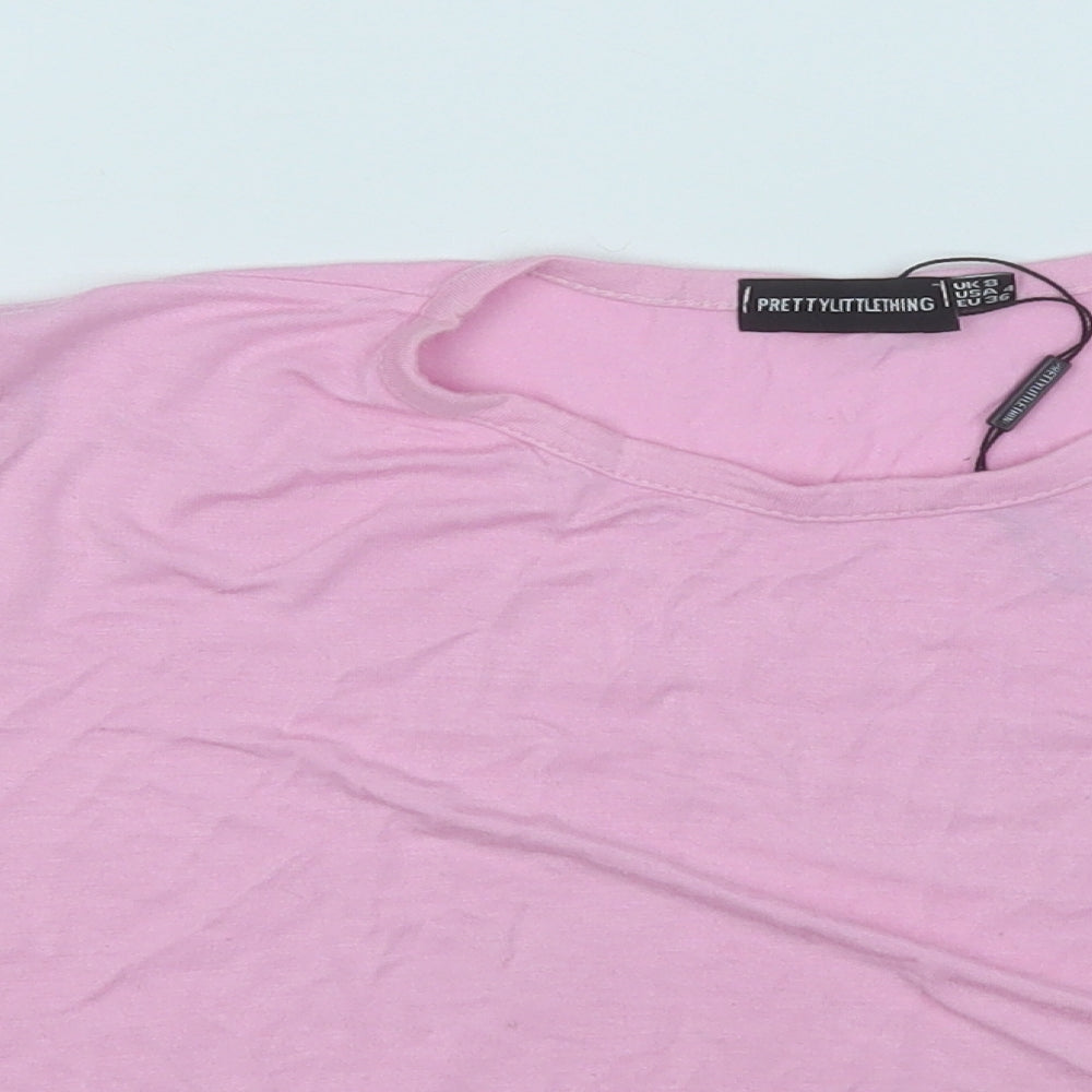 PRETTYLITTLETHING Womens Pink  Viscose Basic T-Shirt Size 8 Round Neck