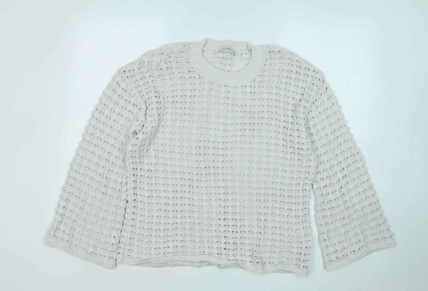 Gallery Womens White Round Neck  Cotton Pullover Jumper Size L