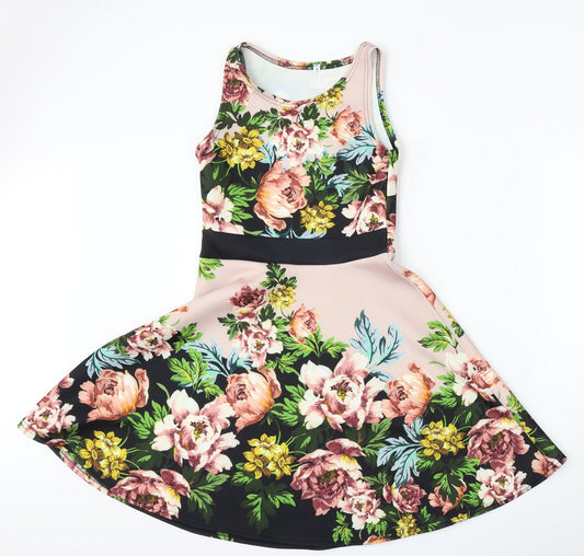 Preworn Womens Multicoloured Floral Polyester Trapeze & Swing  Size 8  Round Neck