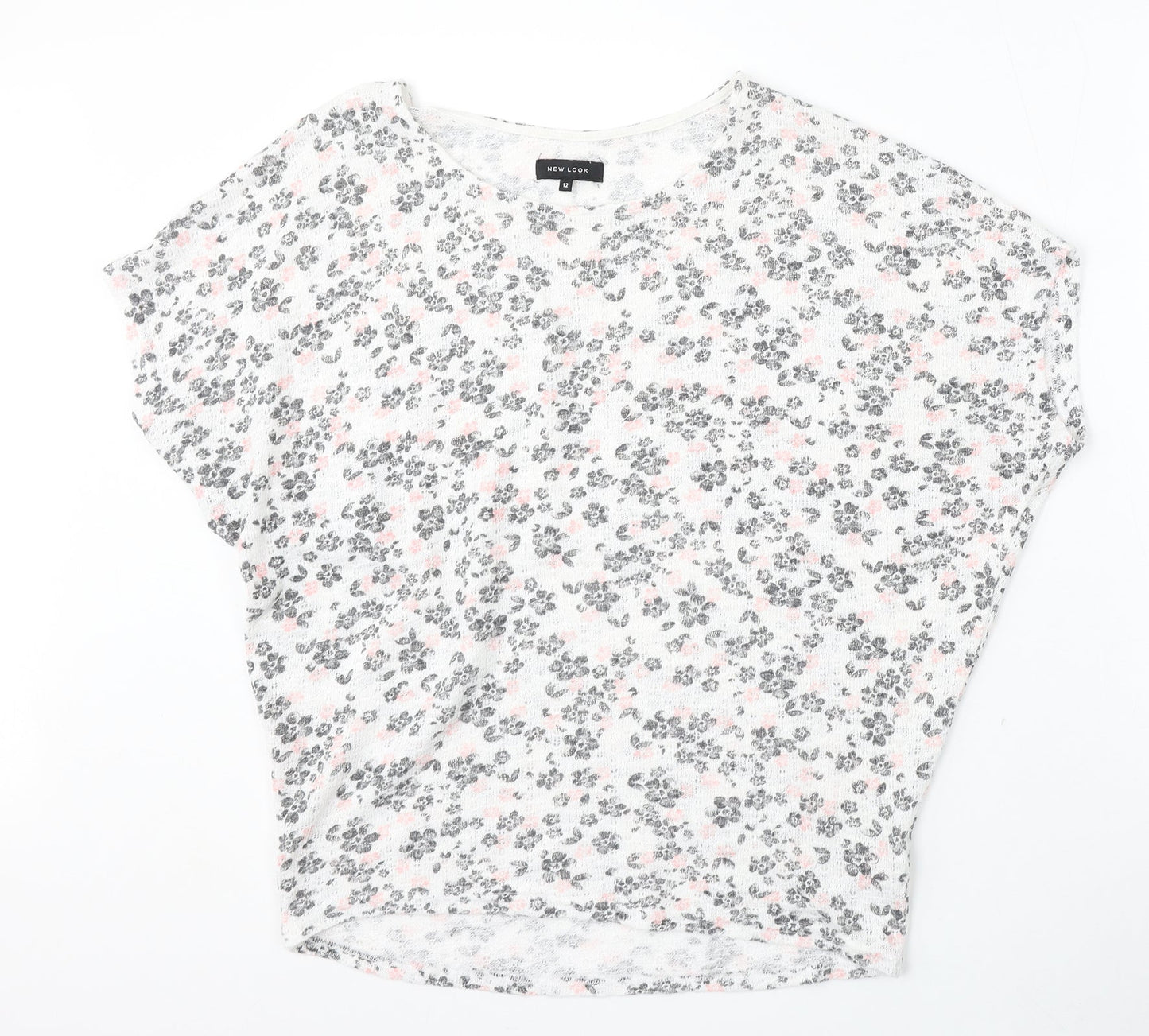New Look Womens White Round Neck Floral Polyester Pullover Jumper Size 12