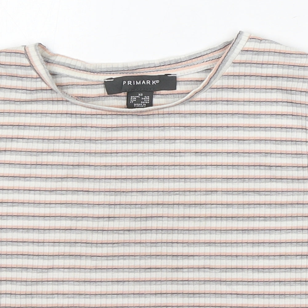 Primark Girls Multicoloured Striped Polyester Basic T-Shirt Size XS Round Neck