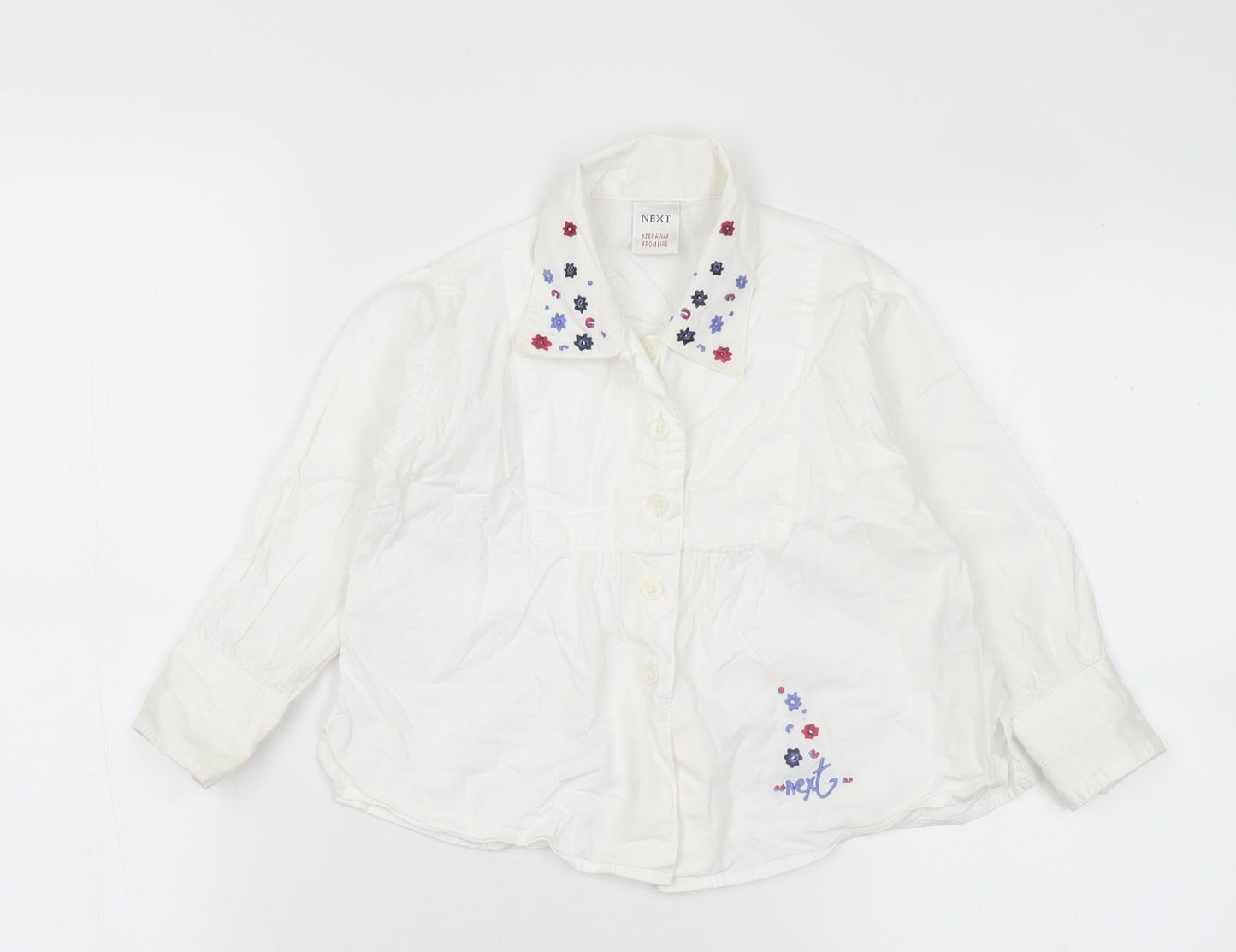 NEXT Girls White Floral Cotton Basic Blouse Size 2 Years Collared Button