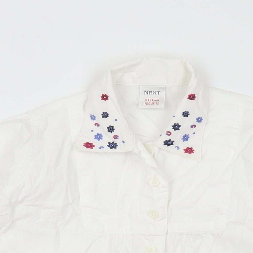 NEXT Girls White Floral Cotton Basic Blouse Size 2 Years Collared Button