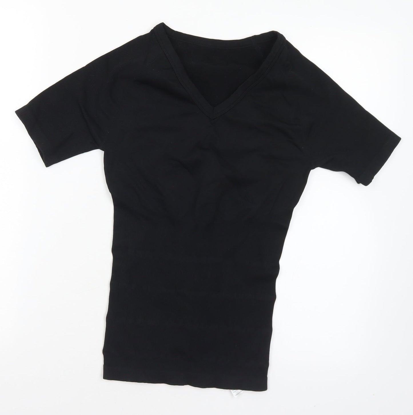 Preworn Womens Black  Nylon Basic T-Shirt Size S V-Neck