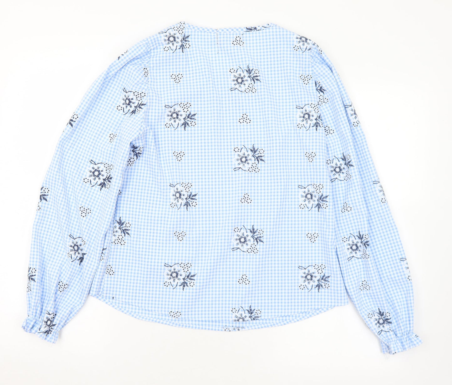 Pieces Womens Blue Check Polyester Basic Blouse Size S Round Neck