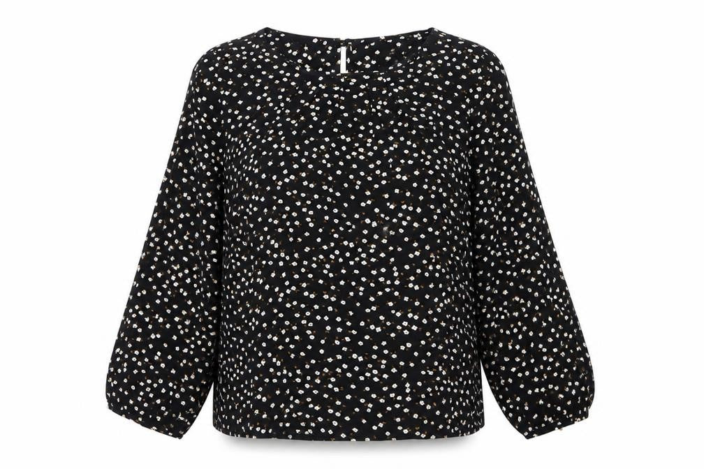 Forever 21 Womens Black Floral Polyester Basic Blouse Size M Round Neck