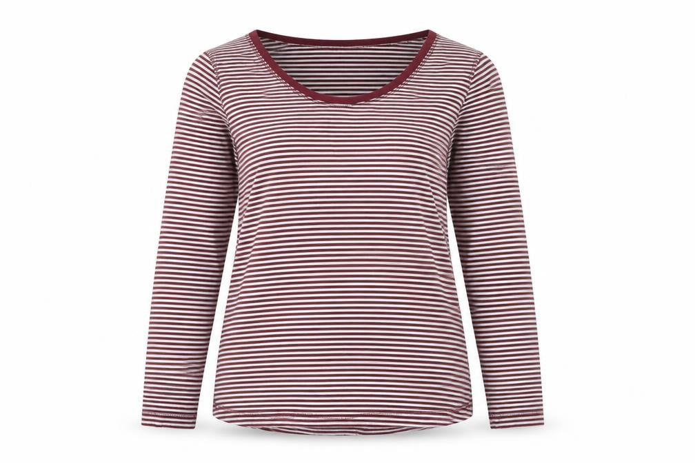 Dunnes Womens Purple Striped Polyester Basic T-Shirt Size 12 Round Neck