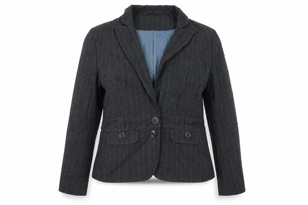 Atuonomy Womens Grey Pinstripe Polyester Jacket Suit Jacket Size 16