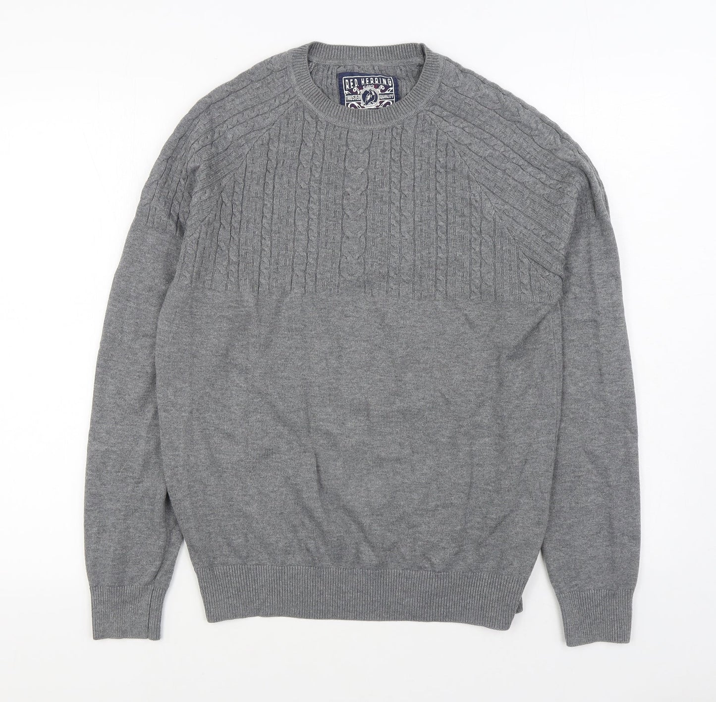 Red Herring Mens Grey Round Neck  Acrylic Pullover Jumper Size S