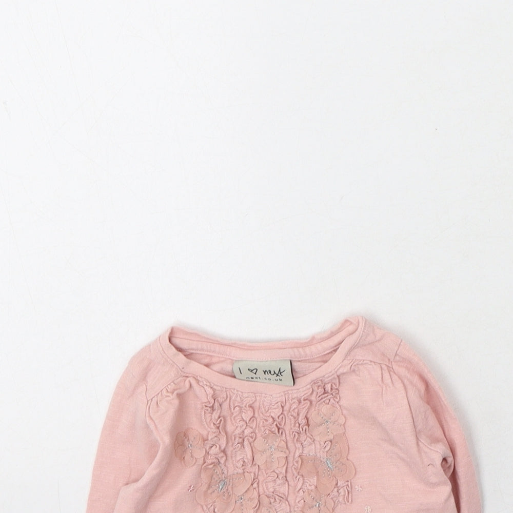 NEXT Girls Pink  Cotton Basic Casual Size 3-6 Months Round Neck