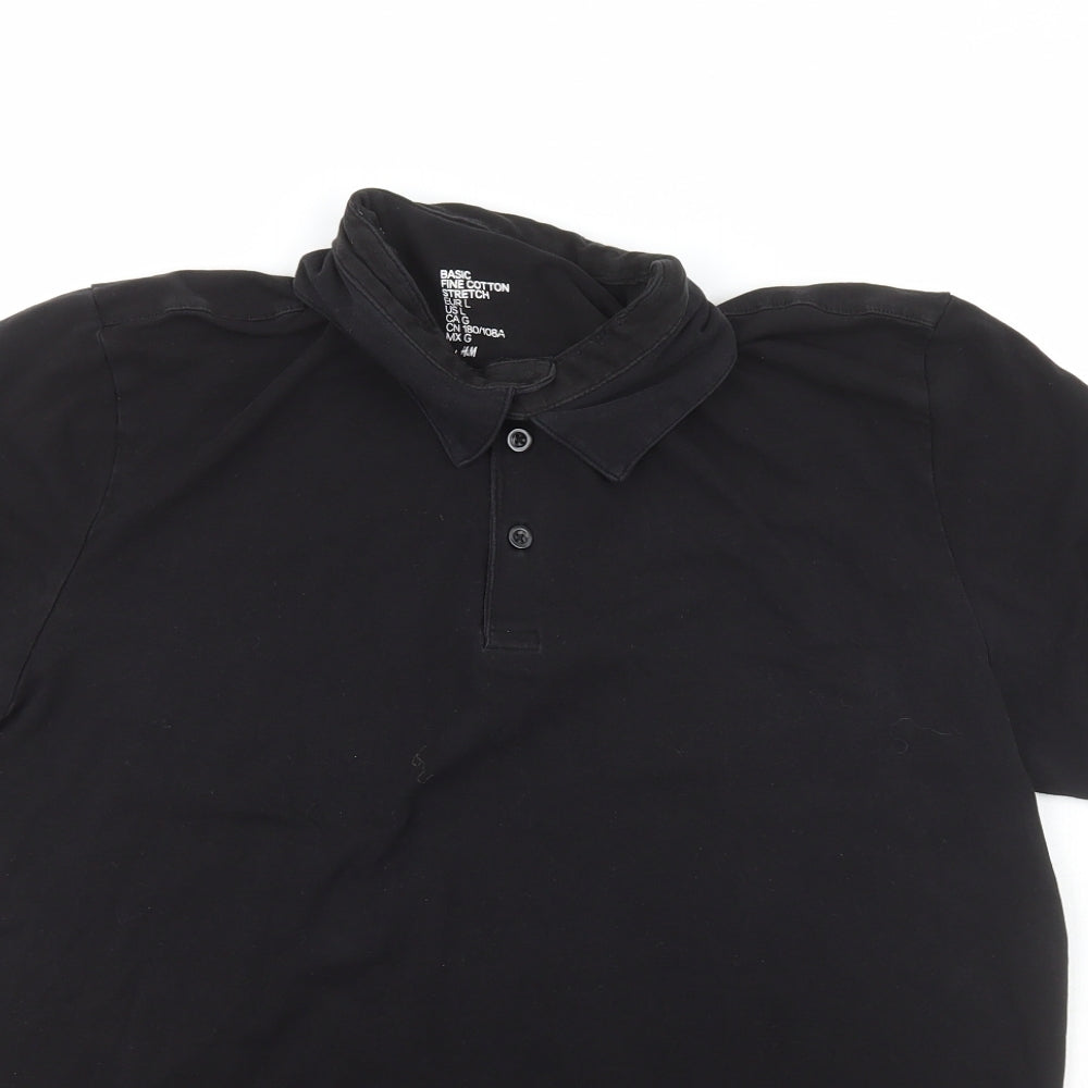 H&M Mens Black  Cotton  Button-Up Size L Collared