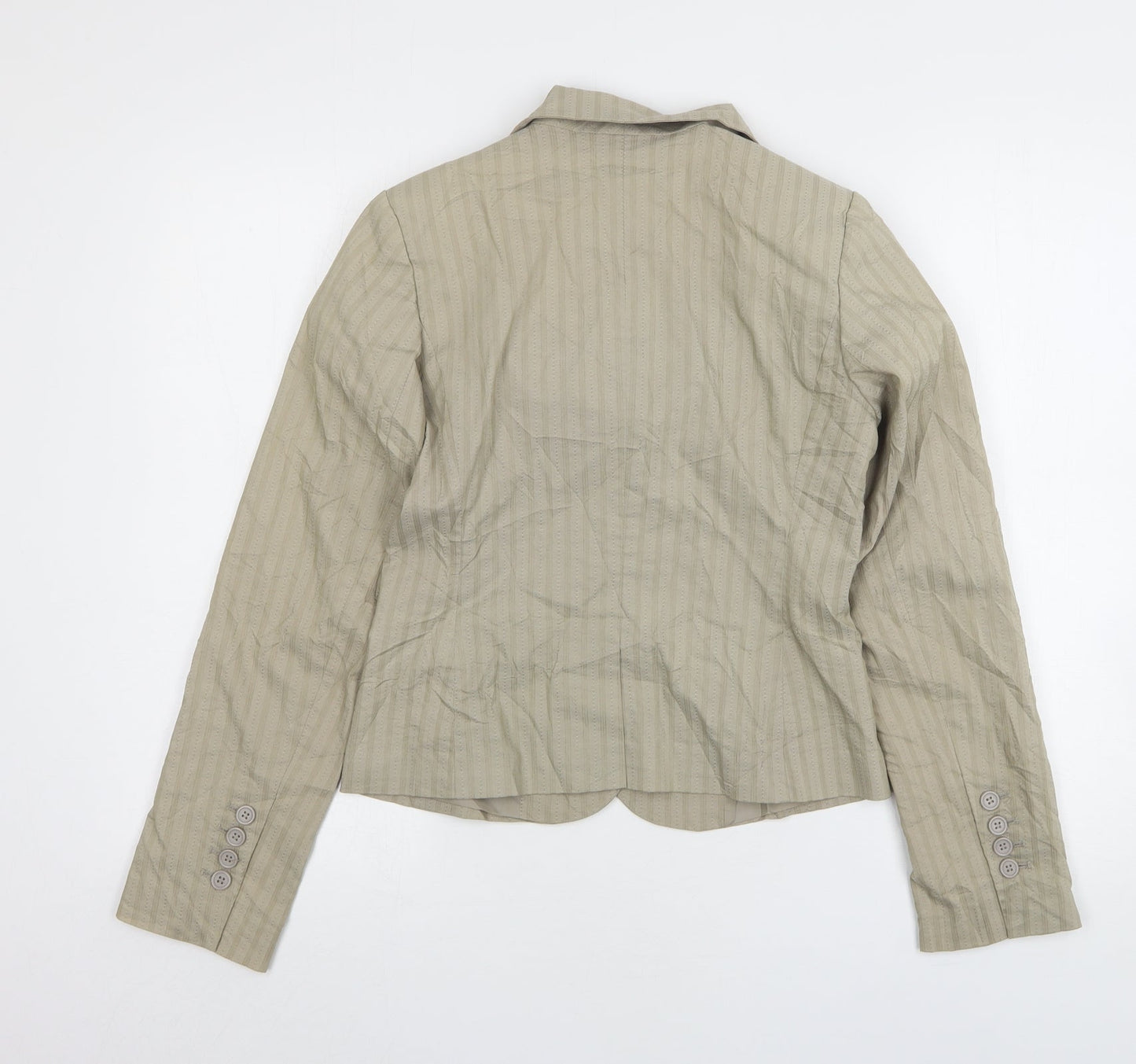 H&M Womens Beige Striped Cotton Jacket Suit Jacket Size 6