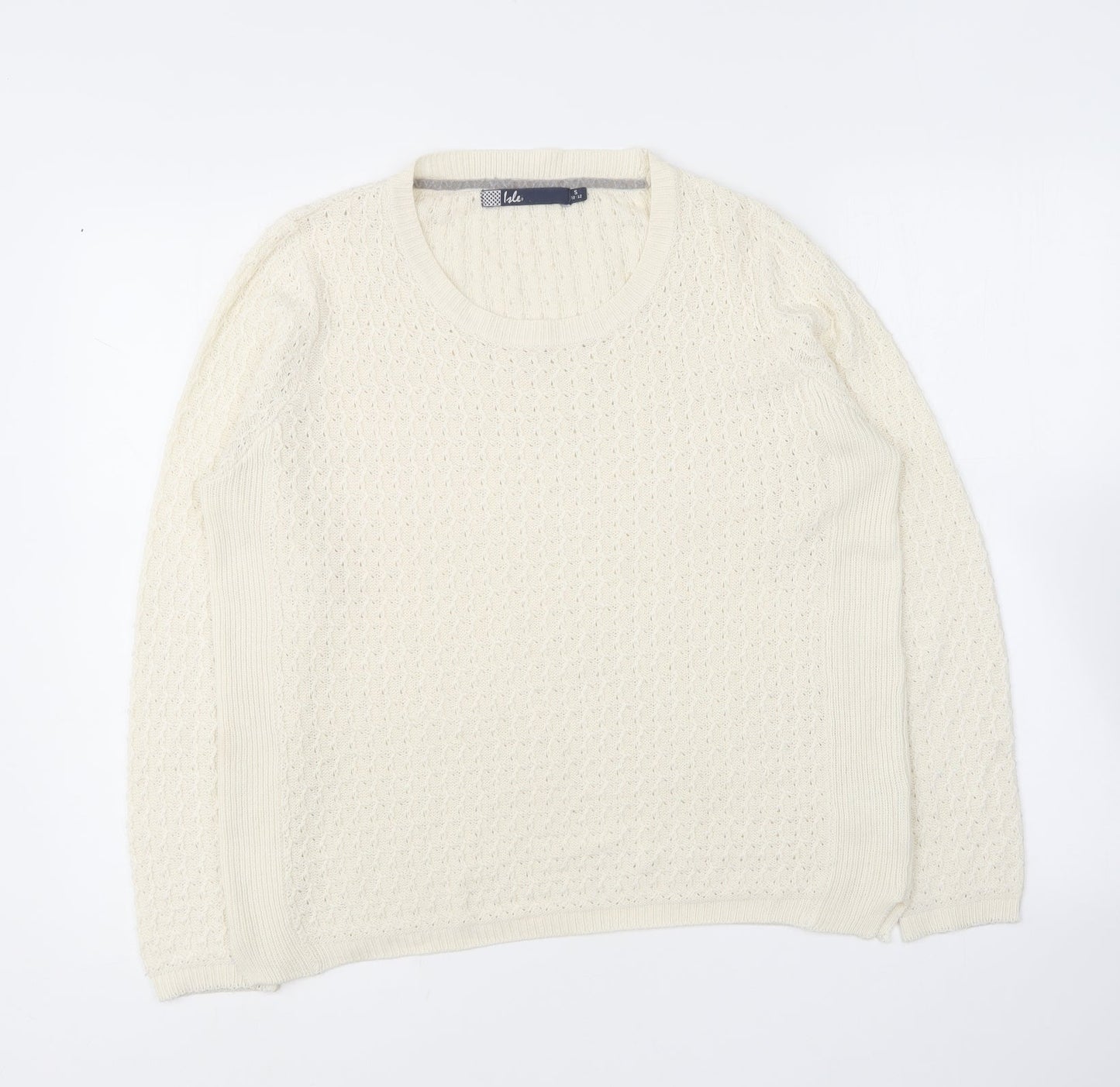 EWM Womens Ivory Round Neck  Acrylic Pullover Jumper Size S