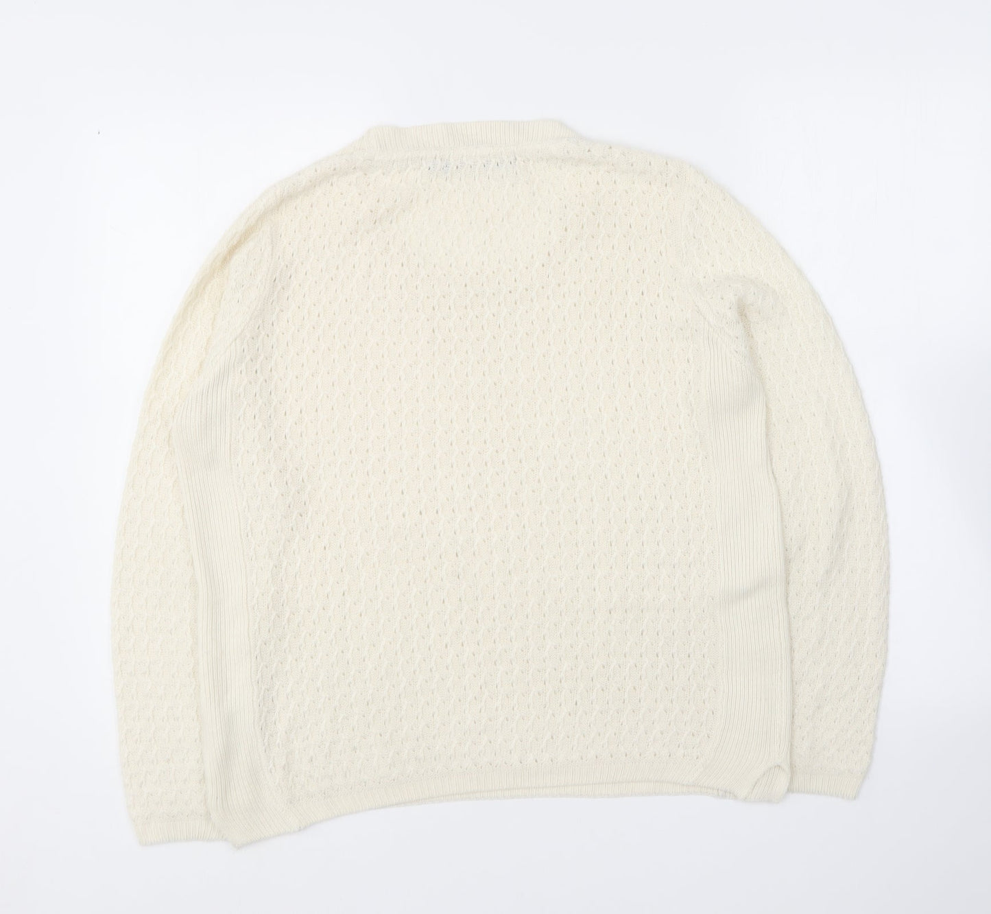 EWM Womens Ivory Round Neck  Acrylic Pullover Jumper Size S