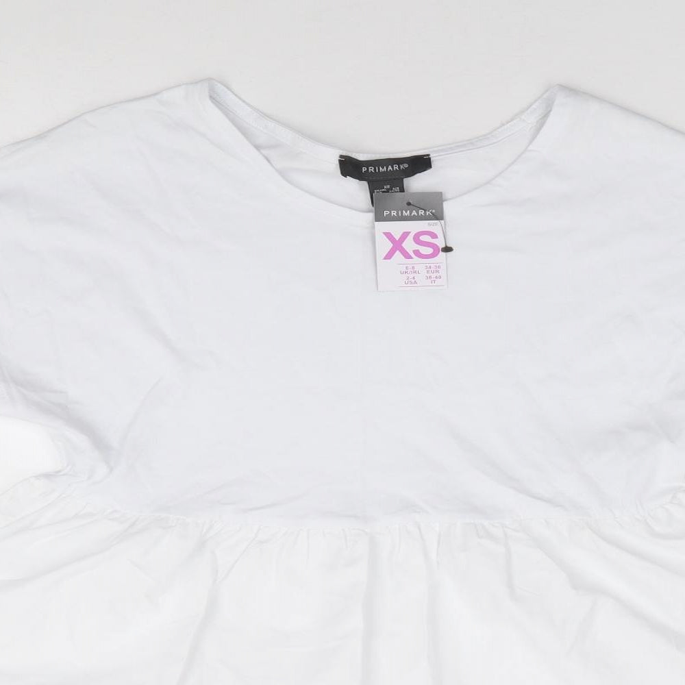 Primark  Womens Ivory  100% Cotton Jersey T-Shirt Size XS Round Neck