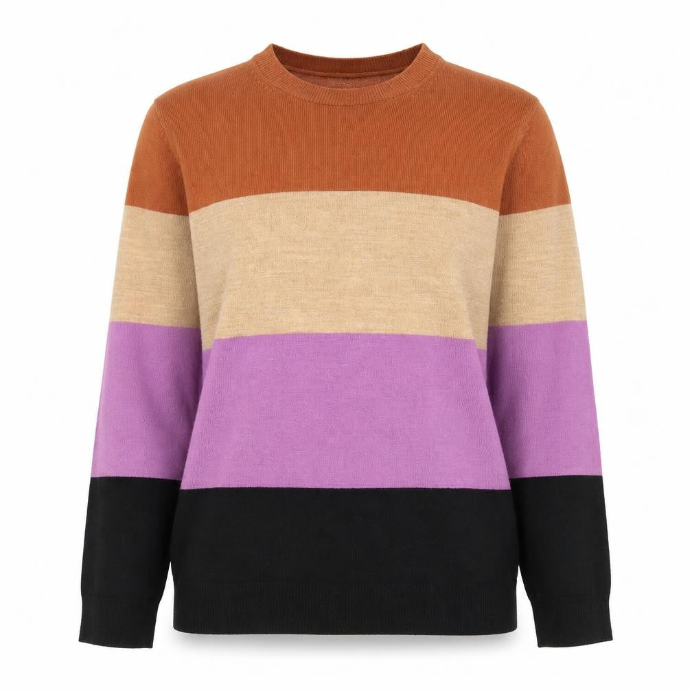 Marks and Spencer Womens Multicoloured Crew Neck Striped Acrylic Pullover Jumper Size 10