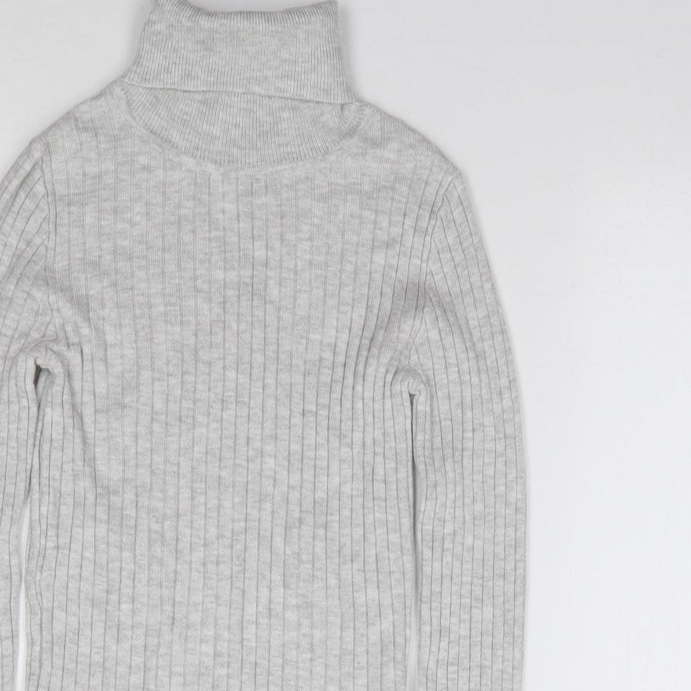 Primark Girls Grey Roll Neck  Viscose Pullover Jumper Size 10-11 Years  Pullover - Ribbed