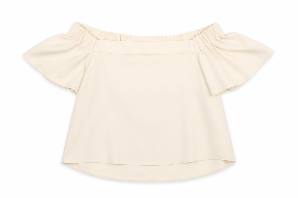 Topshop Womens Beige  Polyester Basic Blouse Size 10 Off the Shoulder