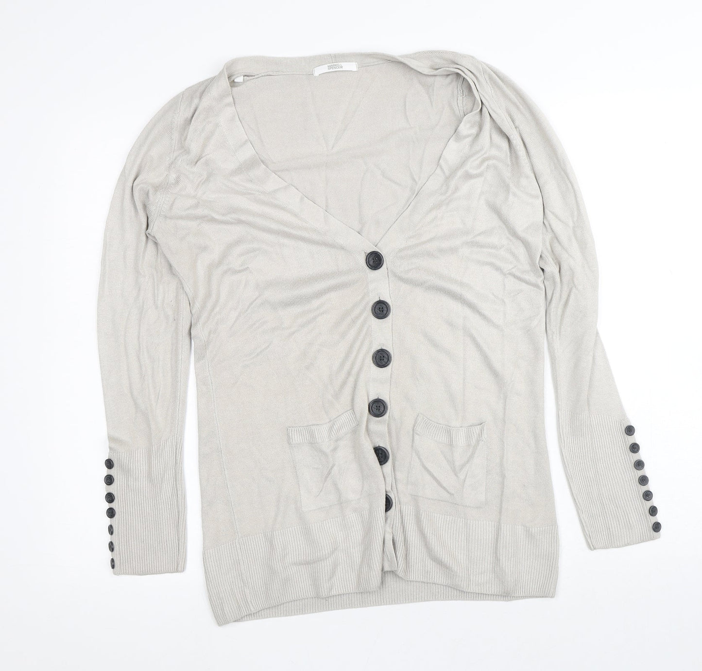 Marks and Spencer Womens Silver V-Neck  Acrylic Cardigan Jumper Size 12