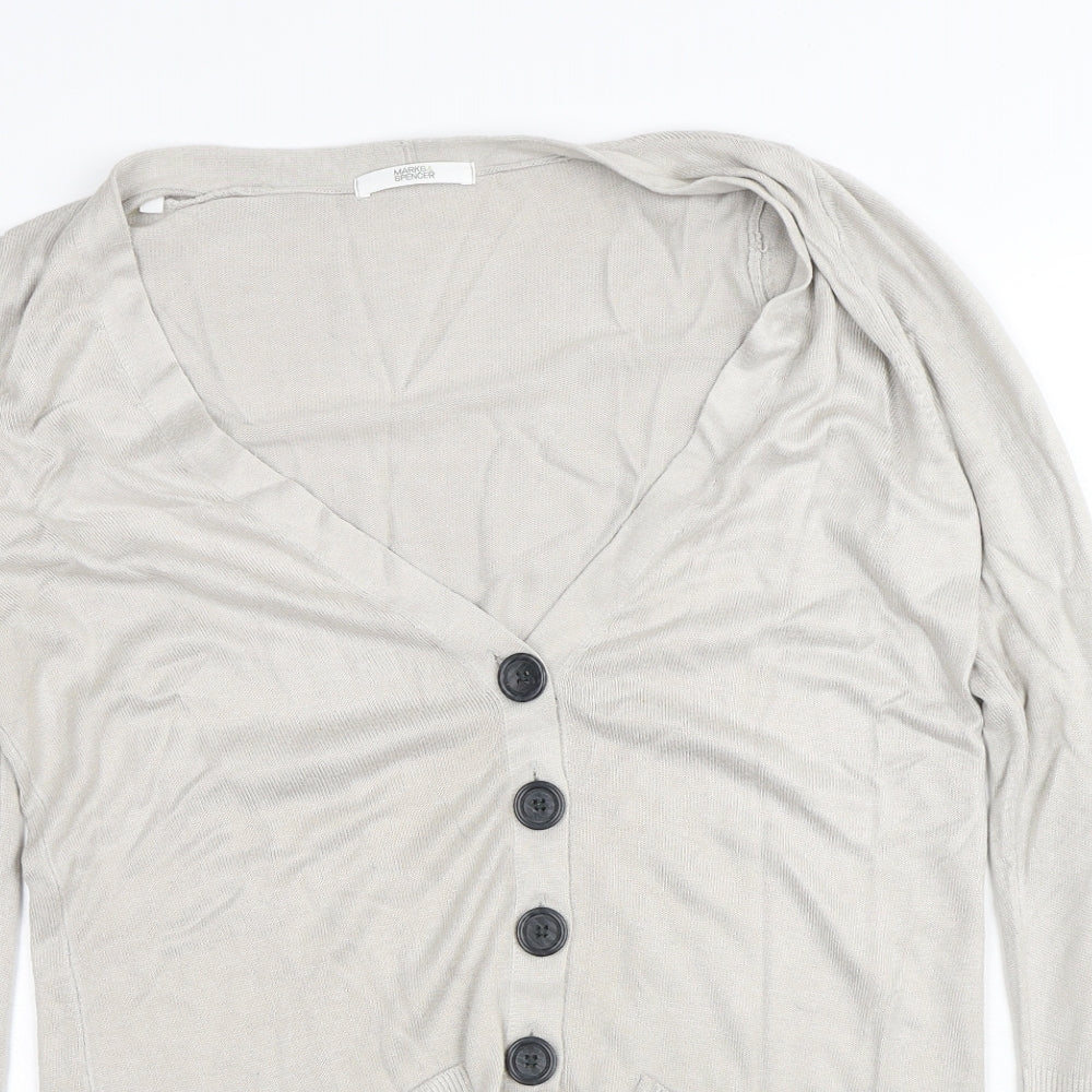 Marks and Spencer Womens Silver V-Neck  Acrylic Cardigan Jumper Size 12