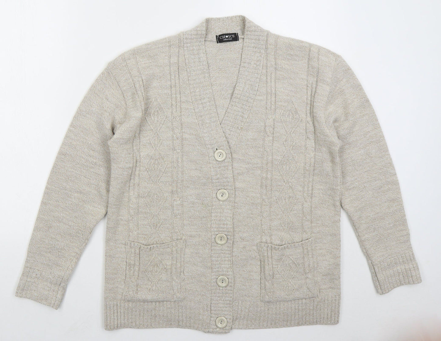 Choice Womens Beige V-Neck  Acrylic Cardigan Jumper Size M