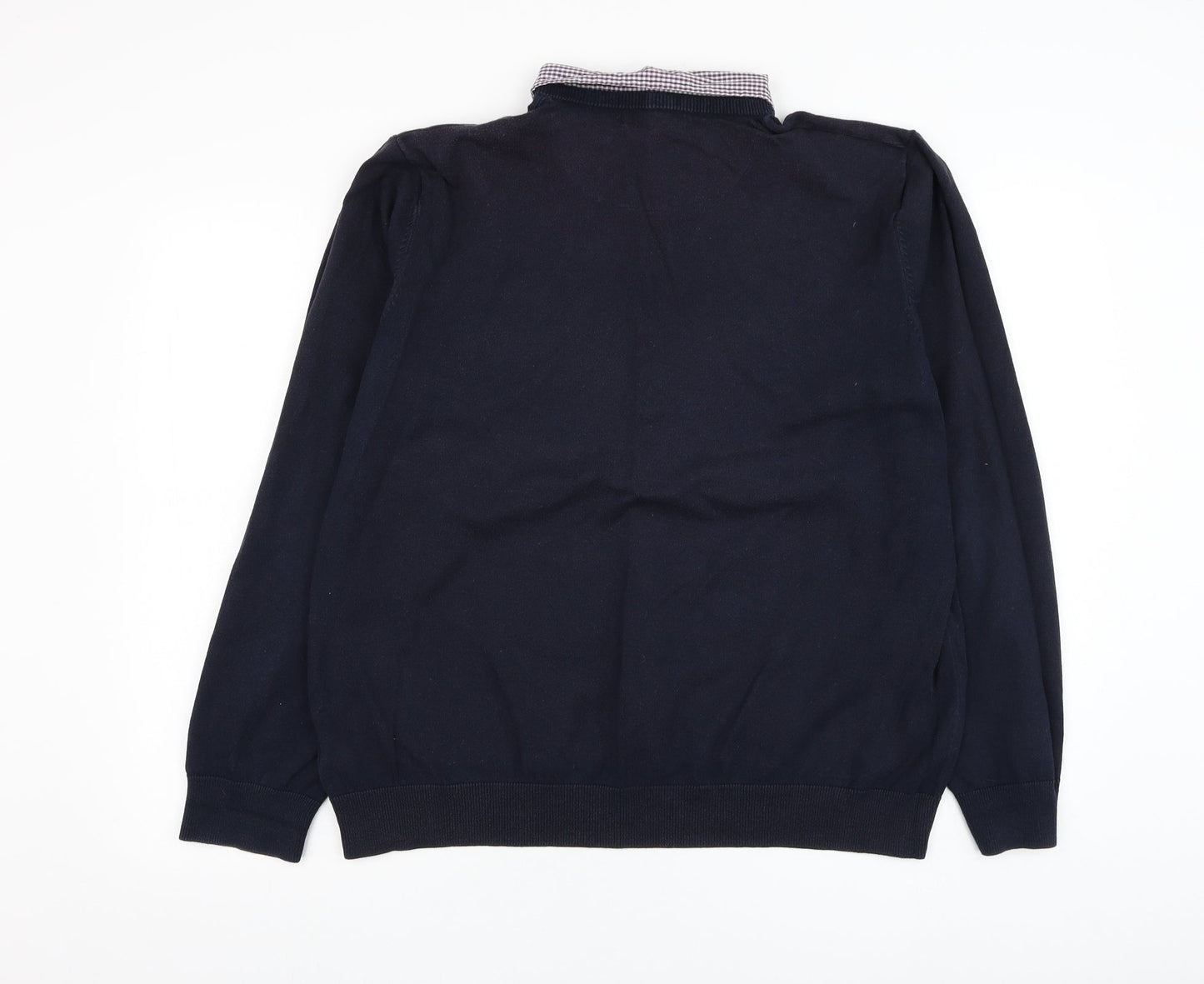 Marks and Spencer Mens Blue Collared  Cotton Pullover Jumper Size XL