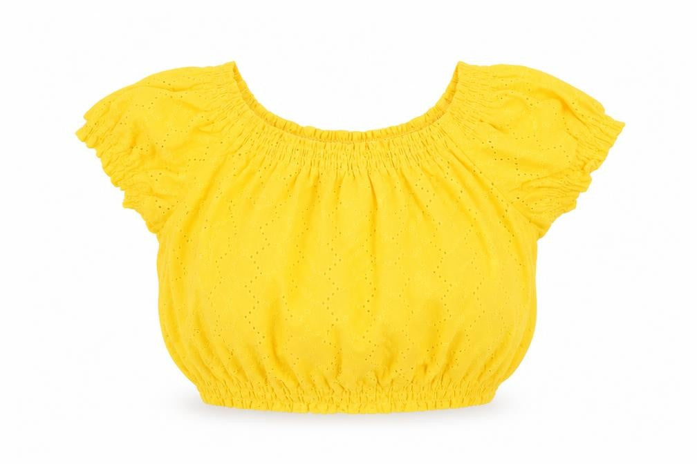 H&M Womens Yellow  Cotton Cropped Blouse Size 8 Round Neck