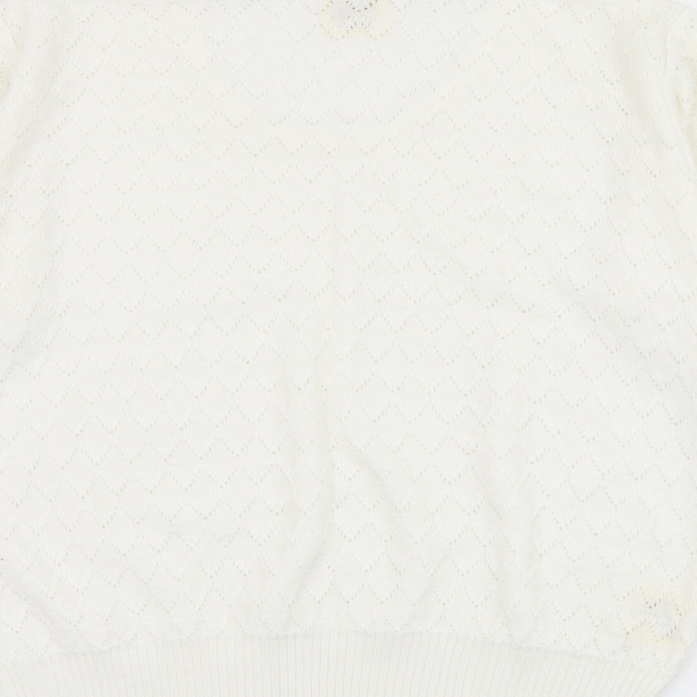 Something Special Womens White Round Neck  Acrylic Pullover Jumper Size 8