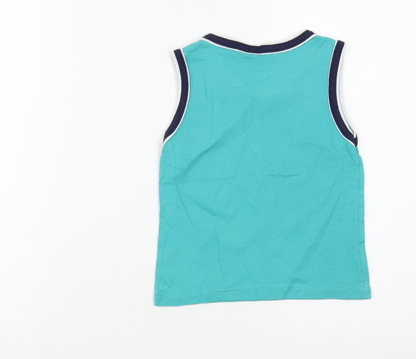 Preworn Boys Green  Cotton Basic Tank Size 4-5 Years Round Neck Pullover