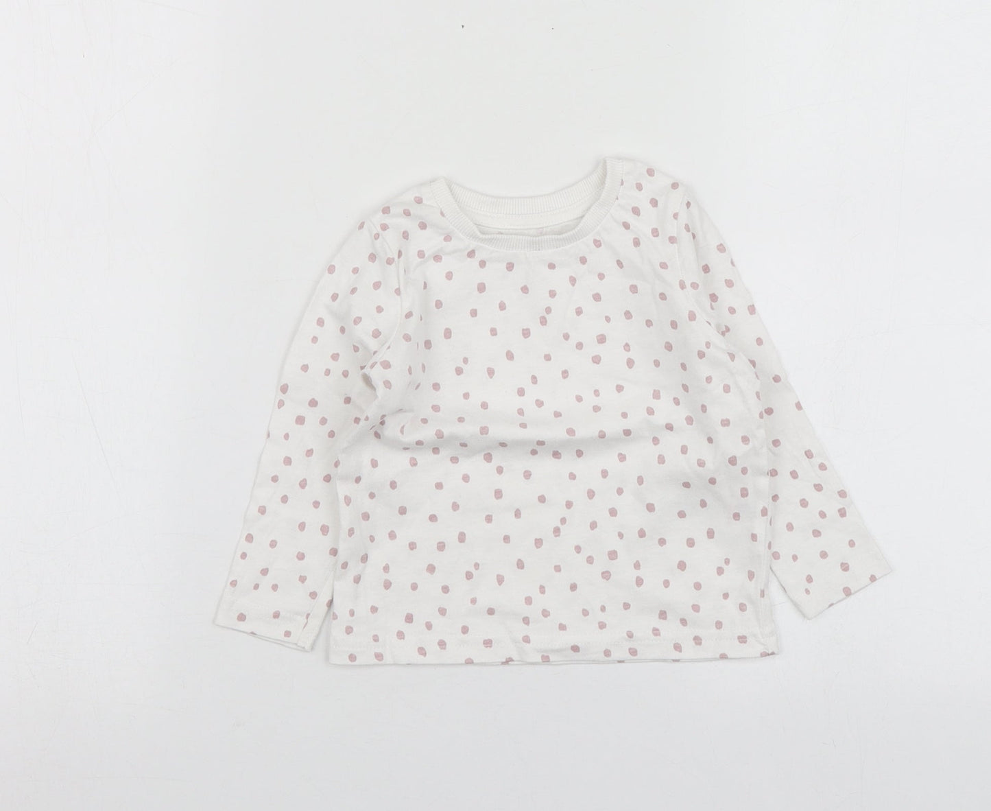 George Girls White Polka Dot Cotton Basic T-Shirt Size 12-18 Months Round Neck