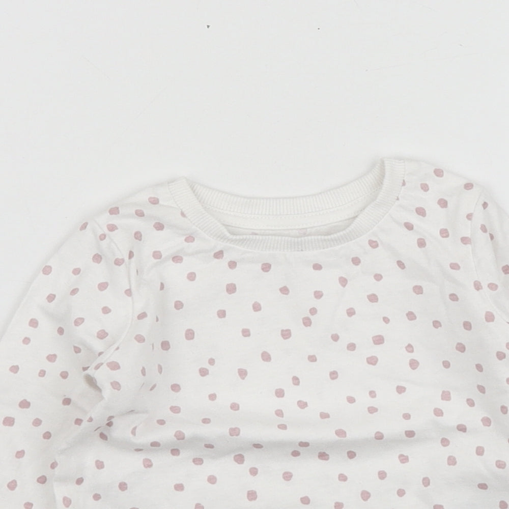 George Girls White Polka Dot Cotton Basic T-Shirt Size 12-18 Months Round Neck