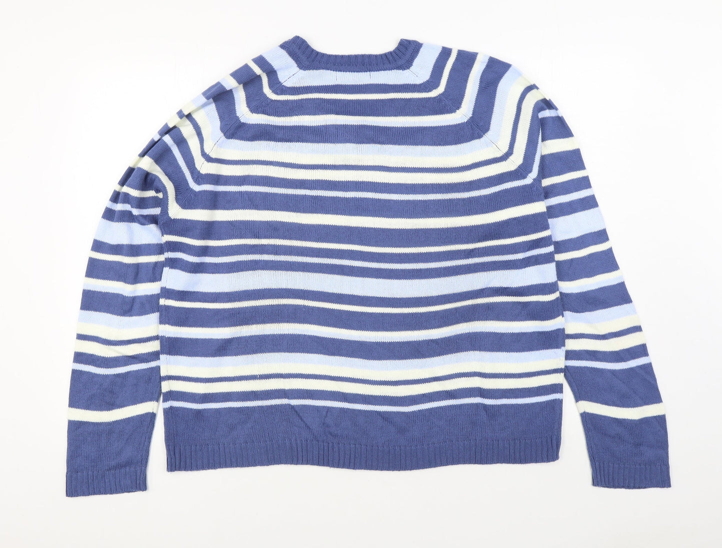 Bonmarché Womens Blue V-Neck Striped Acrylic Pullover Jumper Size L