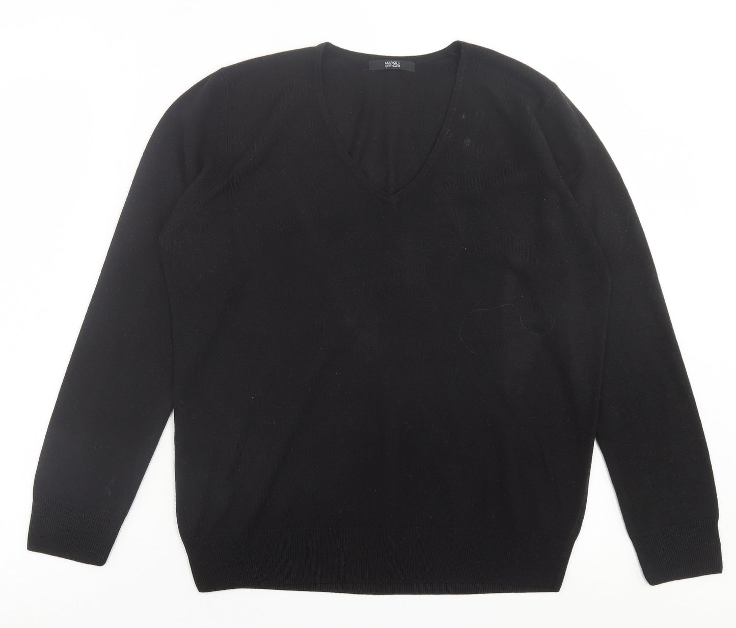 Marks and Spencer Womens Black V-Neck  Acrylic Pullover Jumper Size 12