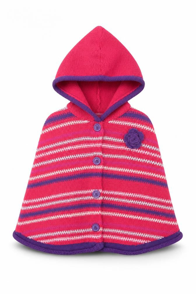 Kids Stuff Girls Pink Crew Neck Striped Acrylic Cape Jumper Size 5-6 Years  Button