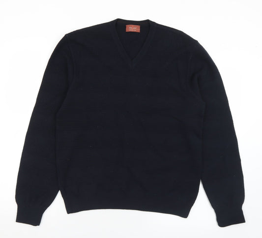 Marks and Spencer Mens Blue V-Neck  Acrylic Pullover Jumper Size S