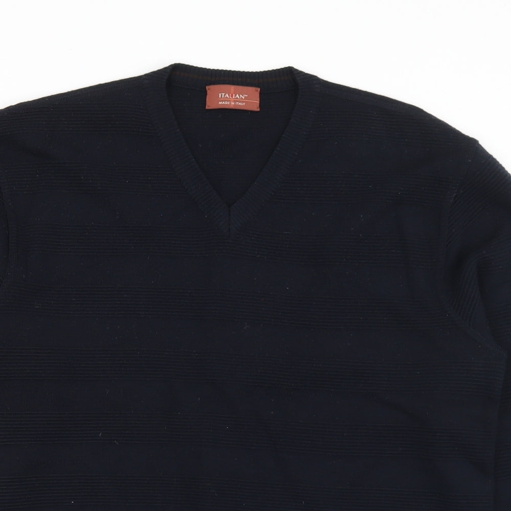 Marks and Spencer Mens Blue V-Neck  Acrylic Pullover Jumper Size S