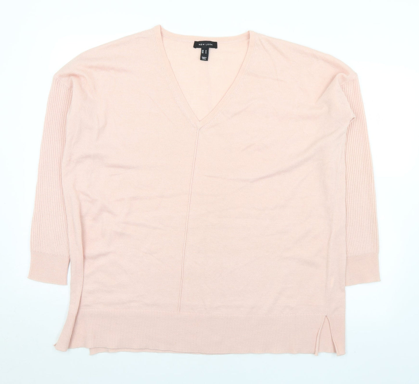 New Look Womens Pink V-Neck  Acrylic Pullover Jumper Size M